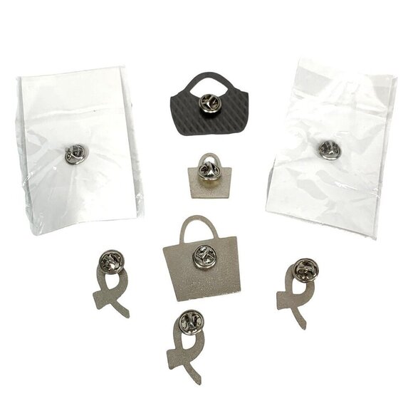 Breast Cancer Awareness Pins Brooches Set of Eight Silver Tone Pink Green Blue - Picture 2 of 6